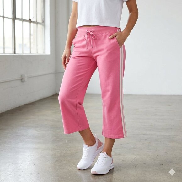 New York & Company Pink Crop Sweatpants Side Stripe Y2K Lounge Size Small - Picture 3 of 11